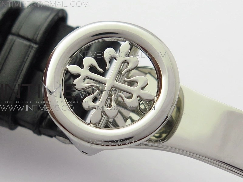 Calatrava 5153G SS ZF 1:1 Best Edition Black textured dial on Black Leather Strap A324CS