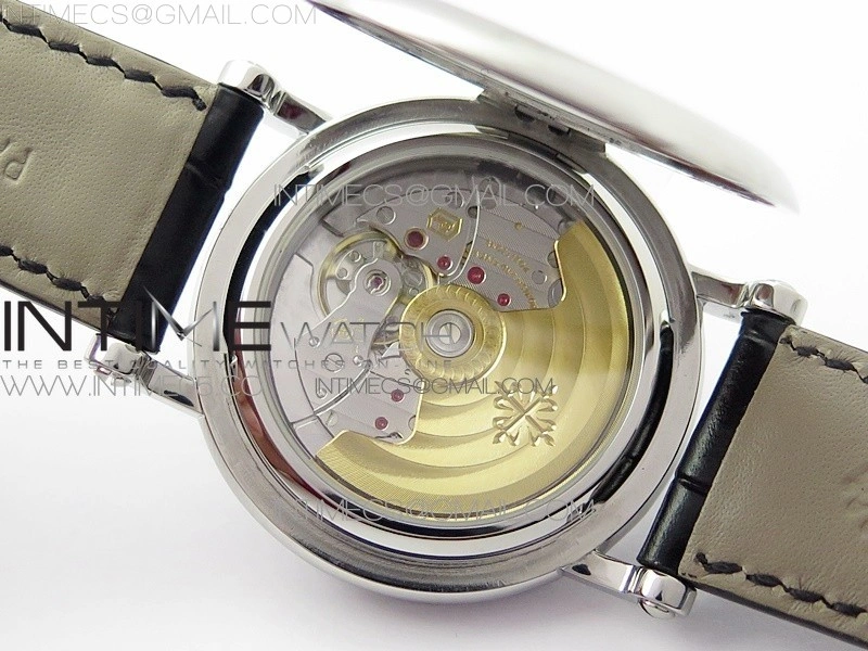 Calatrava 5153G SS ZF 1:1 Best Edition Black textured dial on Black Leather Strap A324CS