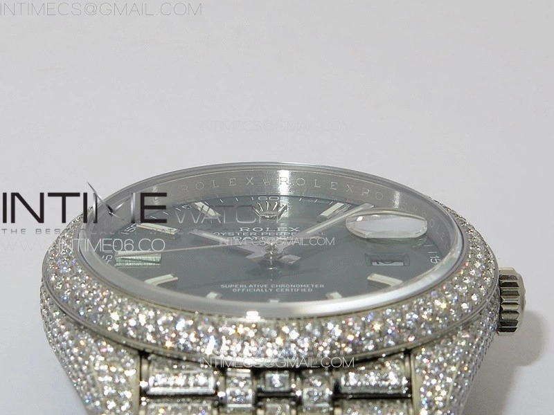 DateJust 41 126334 Full Paved Diamonds BP Best Edition Green Dial Sticks Markers on Jubilee Bracelet A2824