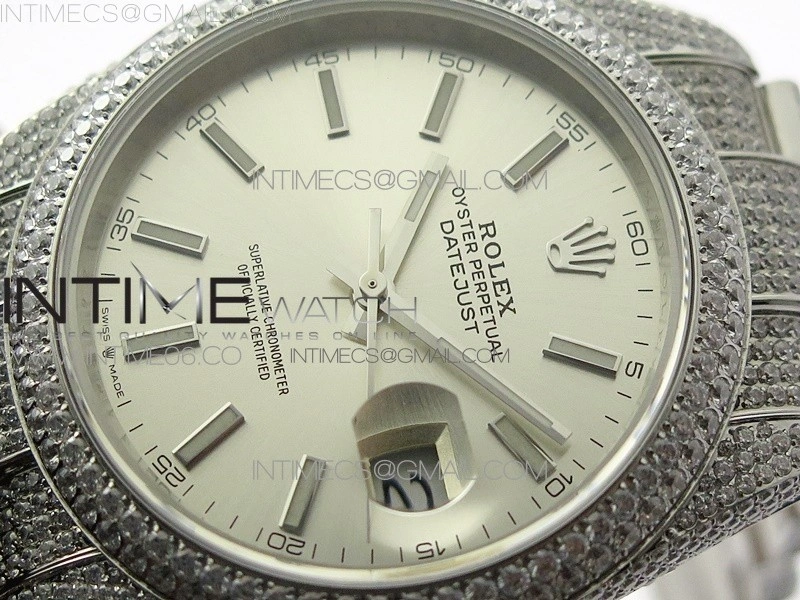 DateJust 41 126334 904 Full Paved Diamonds BP Best Edition Silver Dial Sticks Markers on Oyster Bracelet A2824