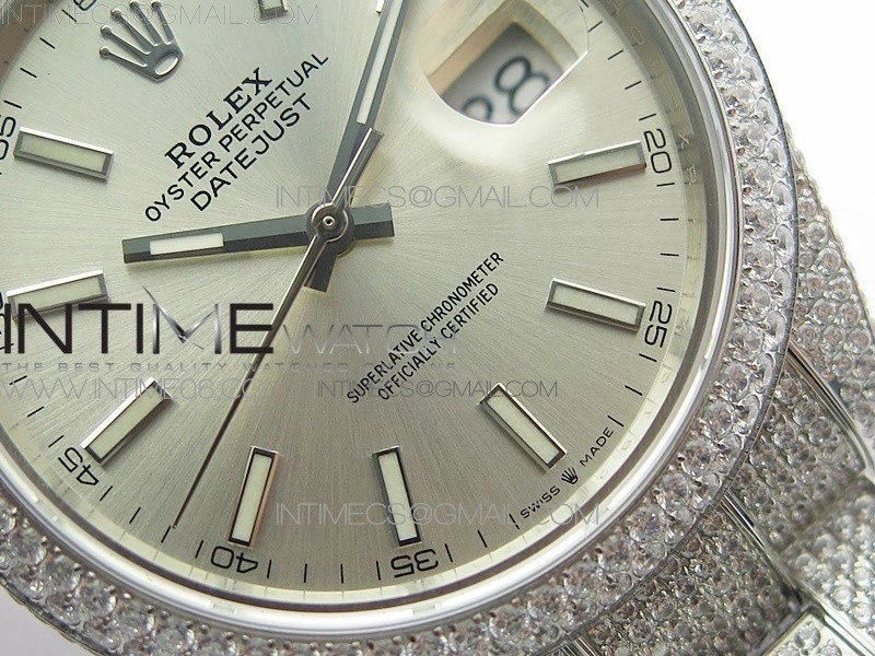 DateJust 41 126334 904 Full Paved Diamonds BP Best Edition Silver Dial Sticks Markers on Oyster Bracelet A2824