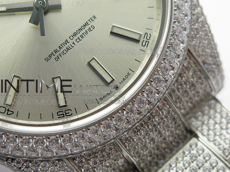 DateJust 41 126334 904 Full Paved Diamonds BP Best Edition Silver Dial Sticks Markers on Oyster Bracelet A2824