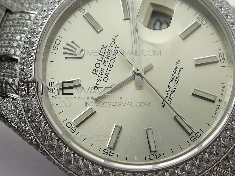 DateJust 41 126334 904 Full Paved Diamonds BP Best Edition Silver Dial Sticks Markers on Oyster Bracelet A2824