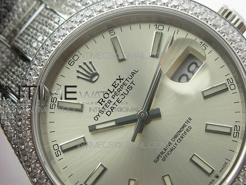 DateJust 41 126334 904 Full Paved Diamonds BP Best Edition Silver Dial Sticks Markers on Oyster Bracelet A2824