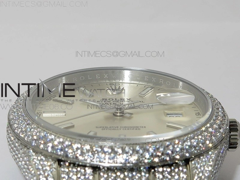 DateJust 41 126334 904 Full Paved Diamonds BP Best Edition Silver Dial Sticks Markers on Oyster Bracelet A2824