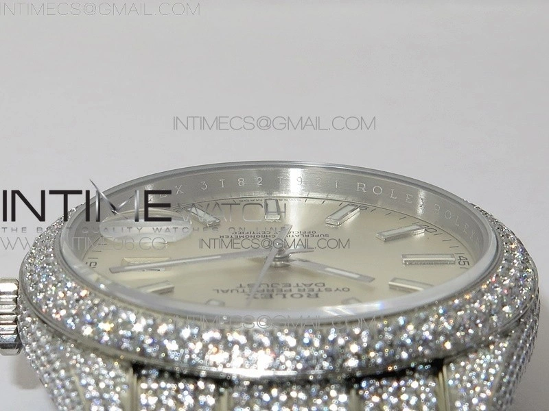 DateJust 41 126334 904 Full Paved Diamonds BP Best Edition Silver Dial Sticks Markers on Oyster Bracelet A2824