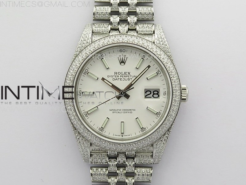 DateJust 41 126334 Full Paved Diamonds BP Best Edition White Dial Sticks Markers on Jubilee Bracelet A2824