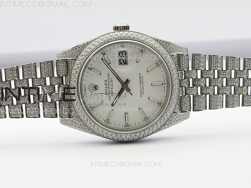 DateJust 41 126334 Full Paved Diamonds BP Best Edition White Dial Sticks Markers on Jubilee Bracelet A2824
