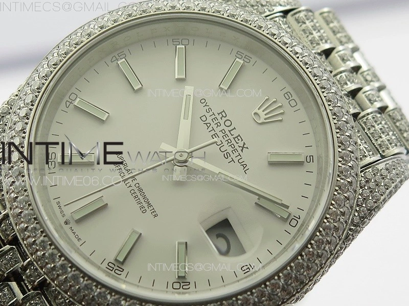 DateJust 41 126334 Full Paved Diamonds BP Best Edition White Dial Sticks Markers on Jubilee Bracelet A2824