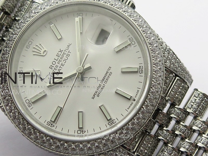 DateJust 41 126334 Full Paved Diamonds BP Best Edition White Dial Sticks Markers on Jubilee Bracelet A2824