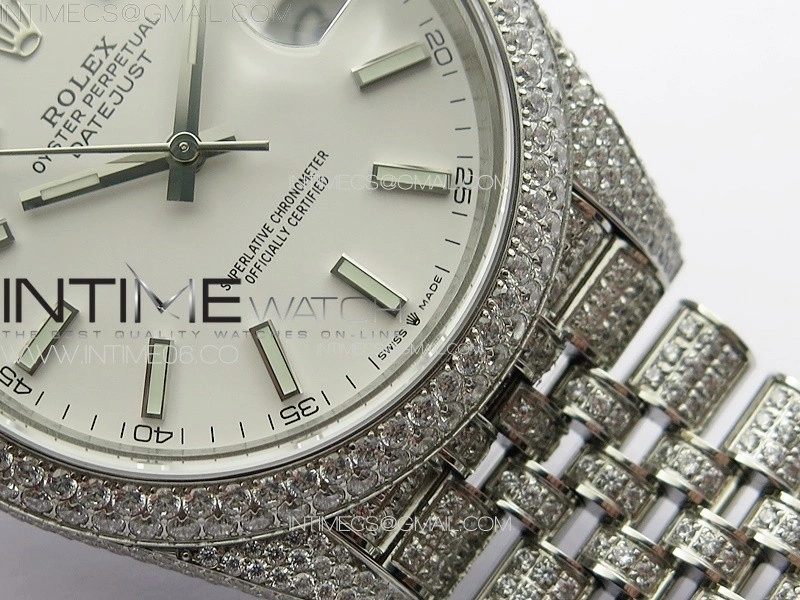 DateJust 41 126334 Full Paved Diamonds BP Best Edition White Dial Sticks Markers on Jubilee Bracelet A2824