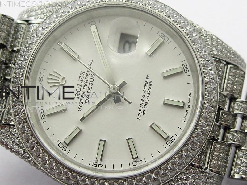 DateJust 41 126334 Full Paved Diamonds BP Best Edition White Dial Sticks Markers on Jubilee Bracelet A2824
