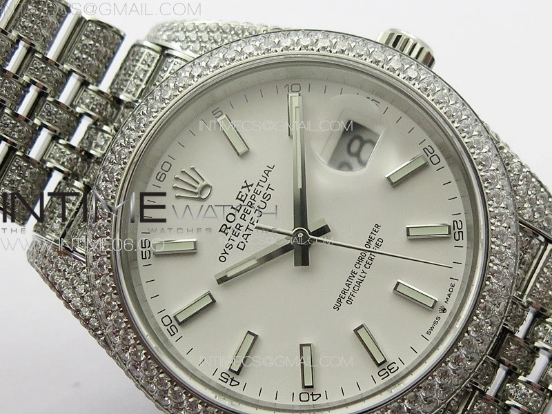 DateJust 41 126334 Full Paved Diamonds BP Best Edition White Dial Sticks Markers on Jubilee Bracelet A2824