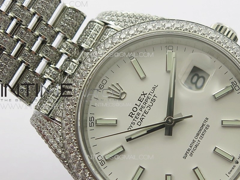 DateJust 41 126334 Full Paved Diamonds BP Best Edition White Dial Sticks Markers on Jubilee Bracelet A2824