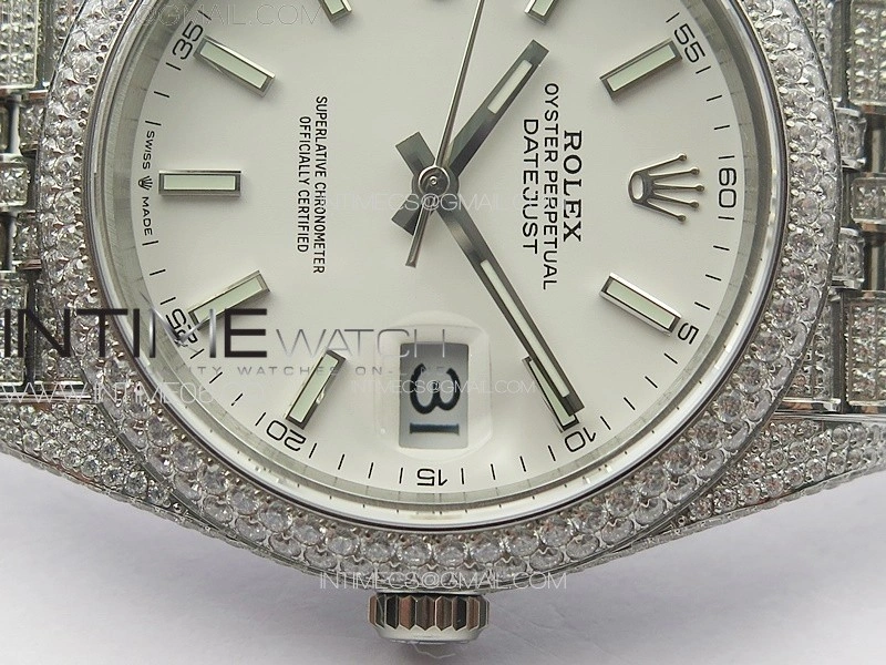 DateJust 41 126334 Full Paved Diamonds BP Best Edition White Dial Sticks Markers on Jubilee Bracelet A2824