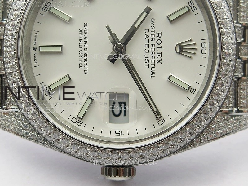 DateJust 41 126334 Full Paved Diamonds BP Best Edition White Dial Sticks Markers on Jubilee Bracelet A2824
