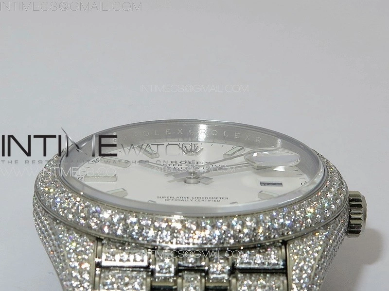 DateJust 41 126334 Full Paved Diamonds BP Best Edition White Dial Sticks Markers on Jubilee Bracelet A2824