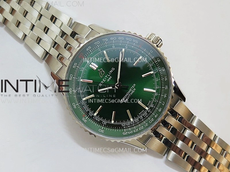 Navitimer 1 Automatic 41mm SS BLSF 1:1 Best Edition Green Dial on SS Bracelet A2824