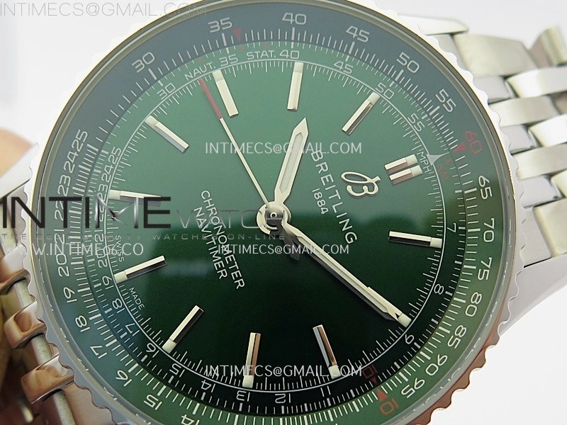 Navitimer 1 Automatic 41mm SS BLSF 1:1 Best Edition Green Dial on SS Bracelet A2824
