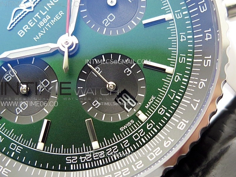 Navitimer B01 43mm SS BLSF 1:1 Best Edition Green Dial On Black Leather Strap A7750