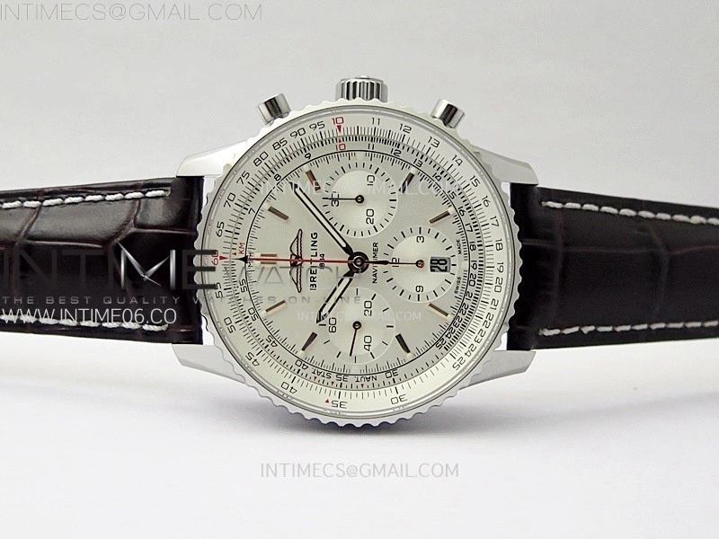 Navitimer B01 43mm SS BLSF 1:1 Best Edition White Dial On Brown Leather Strap A7750