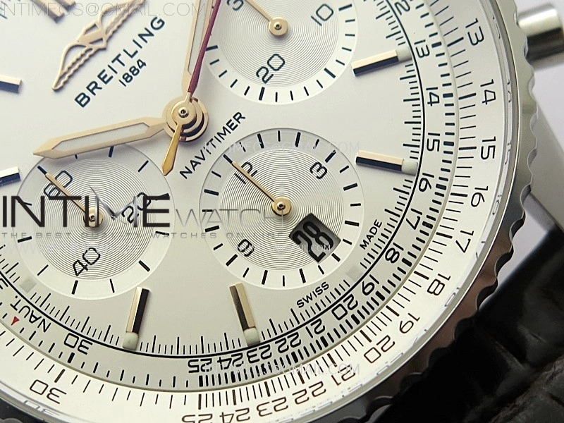 Navitimer B01 43mm SS BLSF 1:1 Best Edition White Dial On Brown Leather Strap A7750