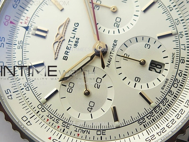 Navitimer B01 43mm SS BLSF 1:1 Best Edition White Dial On Brown Leather Strap A7750