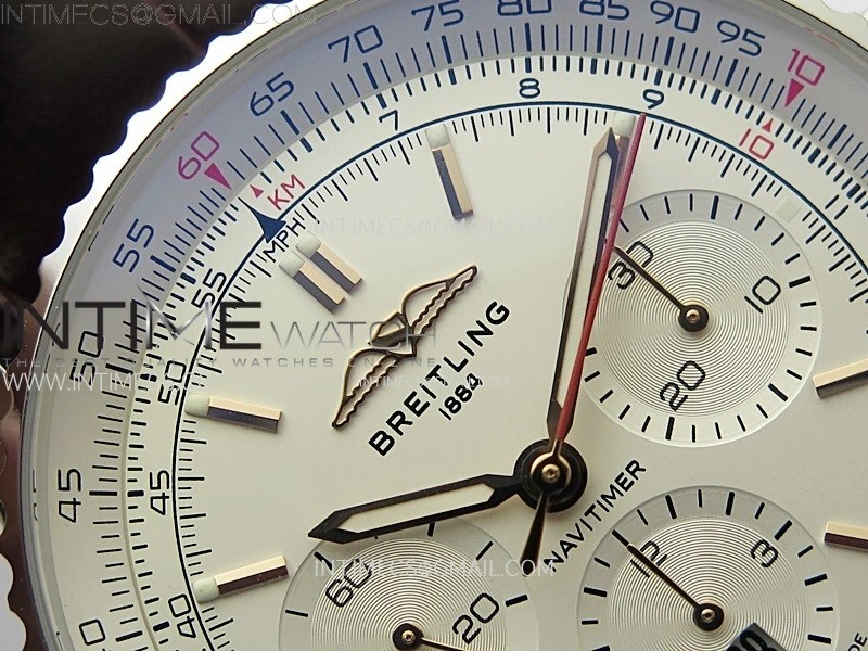 Navitimer B01 43mm SS BLSF 1:1 Best Edition White Dial On Brown Leather Strap A7750