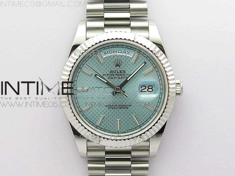 Day-Date 40mm 228239 BP New Dial Version 904 SS Ice Blue Stick Markers Dial on SS President Bracelet A2836