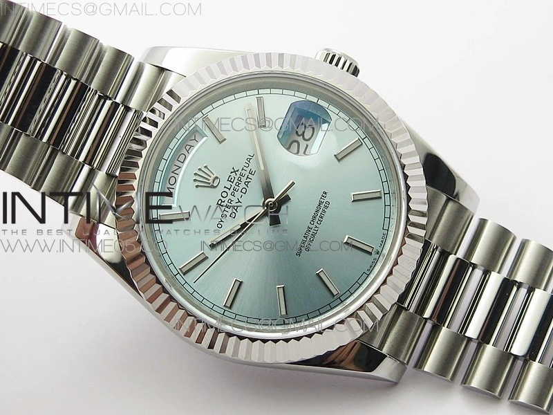 Day-Date 40mm 228239 BP New Dial Version 904 SS Ice Blue Stick Markers Dial on SS President Bracelet A2836