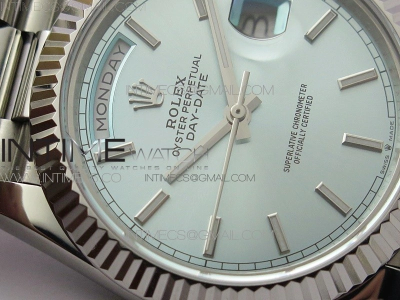 Day-Date 40mm 228239 BP New Dial Version 904 SS Ice Blue Stick Markers Dial on SS President Bracelet A2836