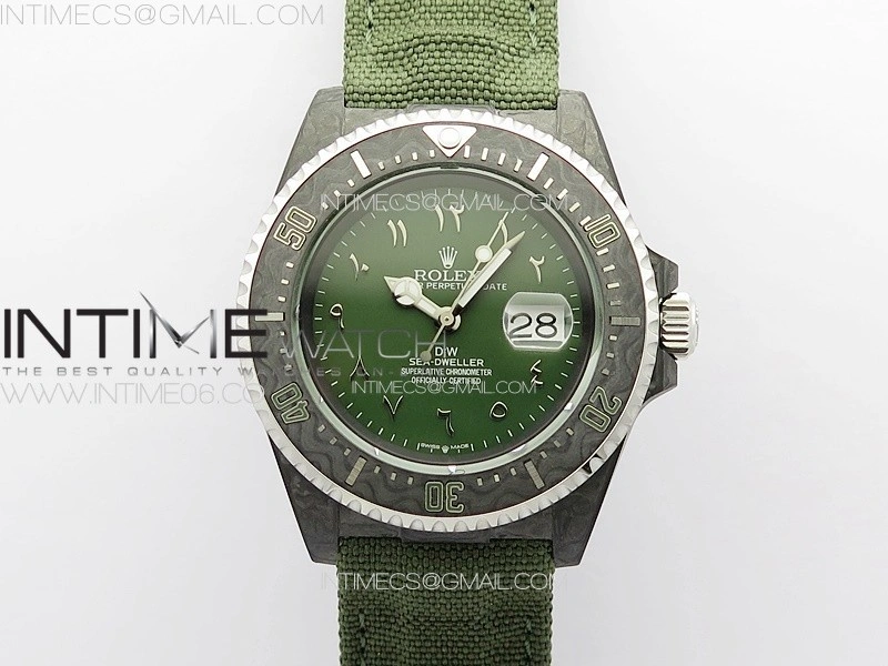 Sea Dweller 43mm Carbon 'IRBIS' DIWF Best Edition Green Dial on Green Nylon Strap A2824