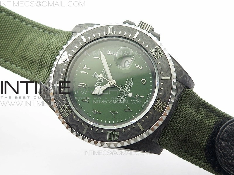 Sea Dweller 43mm Carbon 'IRBIS' DIWF Best Edition Green Dial on Green Nylon Strap A2824