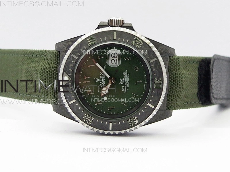 Sea Dweller 43mm Carbon 'IRBIS' DIWF Best Edition Green Dial on Green Nylon Strap A2824