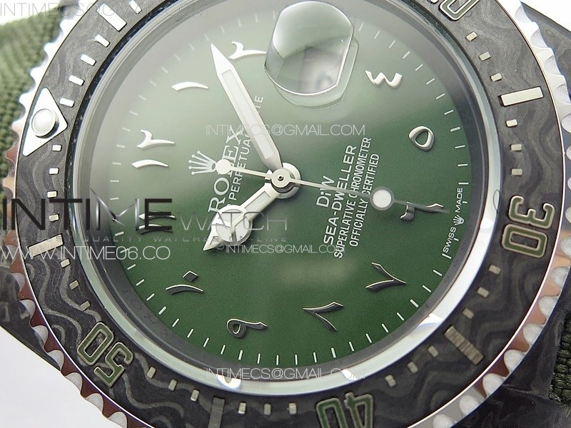 Sea Dweller 43mm Carbon 'IRBIS' DIWF Best Edition Green Dial on Green Nylon Strap A2824