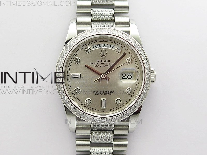 Day-Date 36 128239 SS Crystal BP Best Edition Silver Crystal Markers Dial on SS President Bracelet A2836