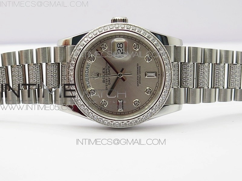 Day-Date 36 128239 SS Crystal BP Best Edition Silver Crystal Markers Dial on SS President Bracelet A2836