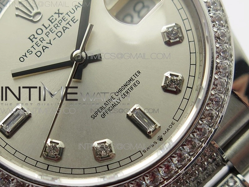 Day-Date 36 128239 SS Crystal BP Best Edition Silver Crystal Markers Dial on SS President Bracelet A2836