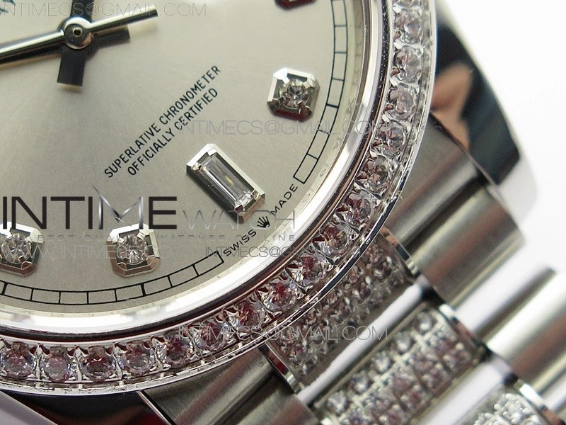 Day-Date 36 128239 SS Crystal BP Best Edition Silver Crystal Markers Dial on SS President Bracelet A2836