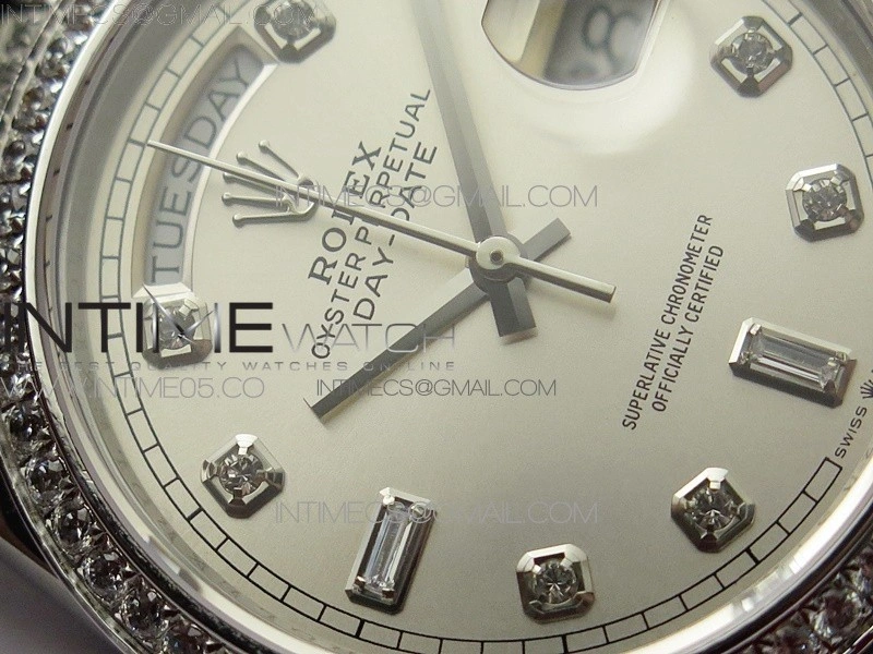 Day-Date 36 128239 SS Crystal BP Best Edition Silver Crystal Markers Dial on SS President Bracelet A2836
