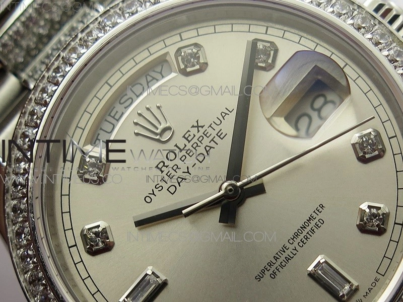 Day-Date 36 128239 SS Crystal BP Best Edition Silver Crystal Markers Dial on SS President Bracelet A2836