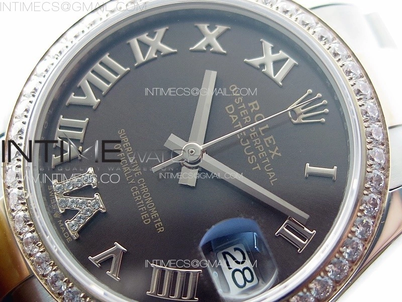 DateJust 31mm 72610 SS Crystals Bezel APSF Best Edition Green Dial Roman Markers on Oyster Bracelet A2824