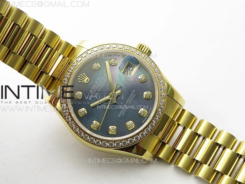 DateJust 31mm YG Crystals Bezel APSF Best Edition Blue MOP Dial Crystals Markers on President Bracelet A2824