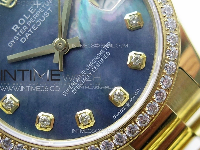 DateJust 31mm YG Crystals Bezel APSF Best Edition Blue MOP Dial Crystals Markers on President Bracelet A2824