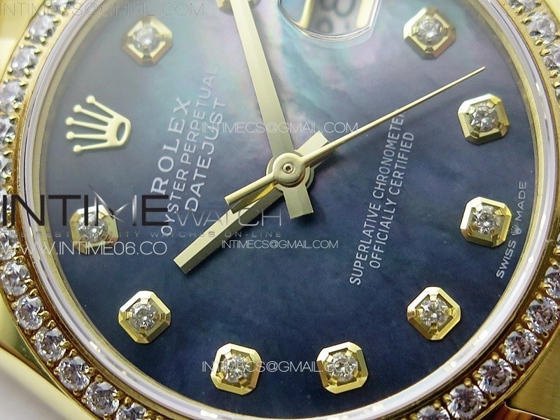 DateJust 31mm YG Crystals Bezel APSF Best Edition Blue MOP Dial Crystals Markers on President Bracelet A2824