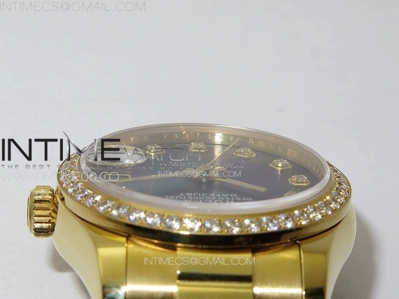DateJust 31mm YG Crystals Bezel APSF Best Edition Blue MOP Dial Crystals Markers on President Bracelet A2824