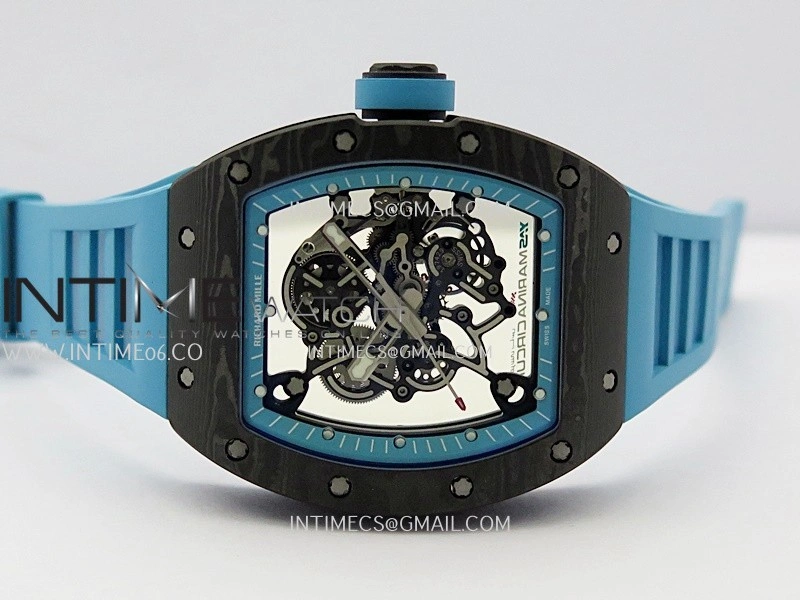 RM055 Blue Inner Bezel Blue Crown NTPT ZF 1:1 Best Edition On Blue Rubber Strap RMUL2 Super Clone V2