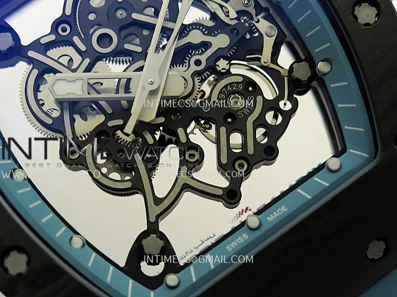 RM055 Blue Inner Bezel Blue Crown NTPT ZF 1:1 Best Edition On Blue Rubber Strap RMUL2 Super Clone V2