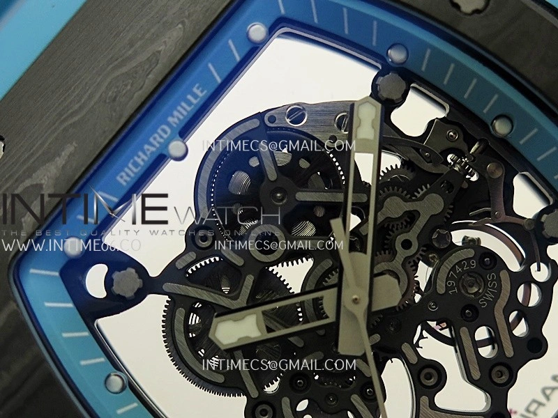 RM055 Blue Inner Bezel Blue Crown NTPT ZF 1:1 Best Edition On Blue Rubber Strap RMUL2 Super Clone V2