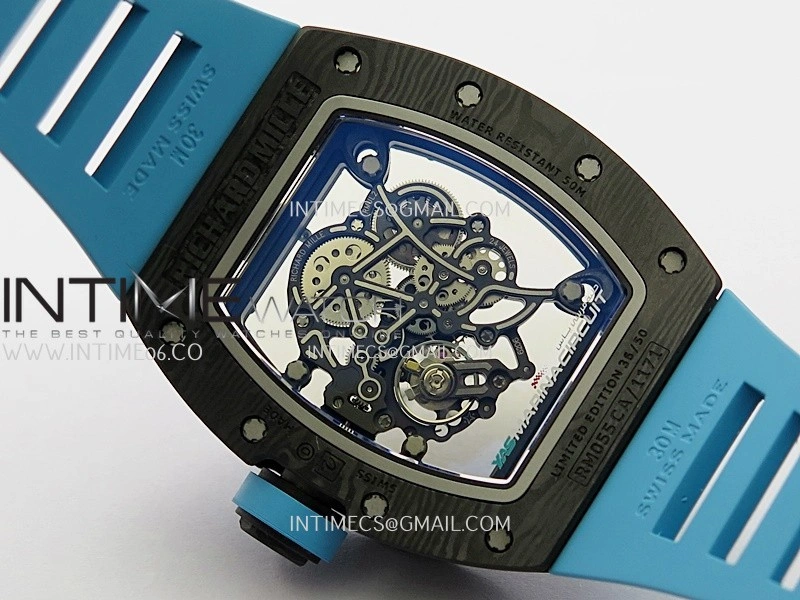 RM055 Blue Inner Bezel Blue Crown NTPT ZF 1:1 Best Edition On Blue Rubber Strap RMUL2 Super Clone V2